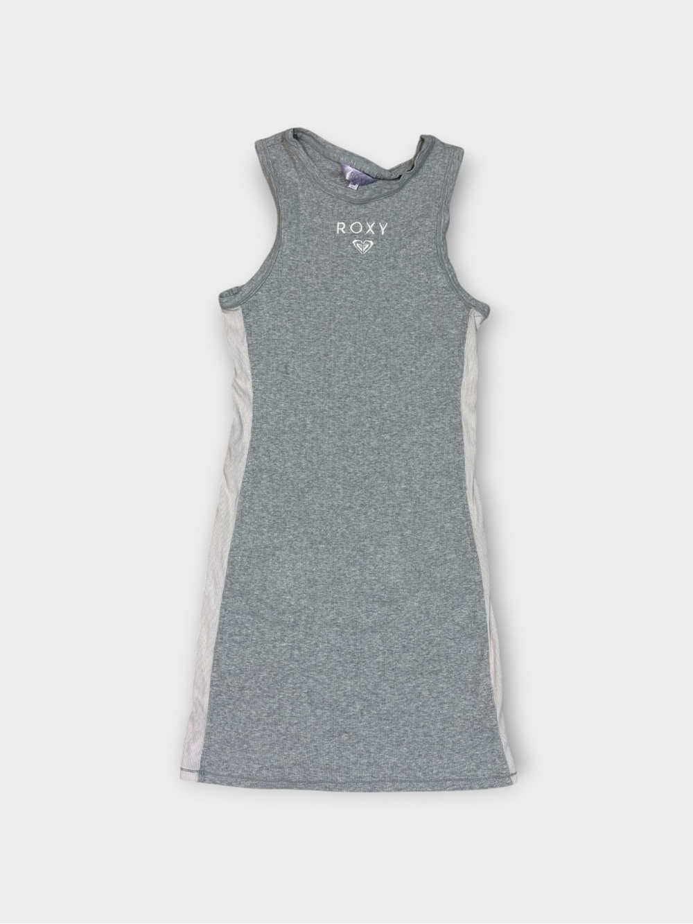 Roxy Grey Ribbed Tank Dress with Striped Side Panels